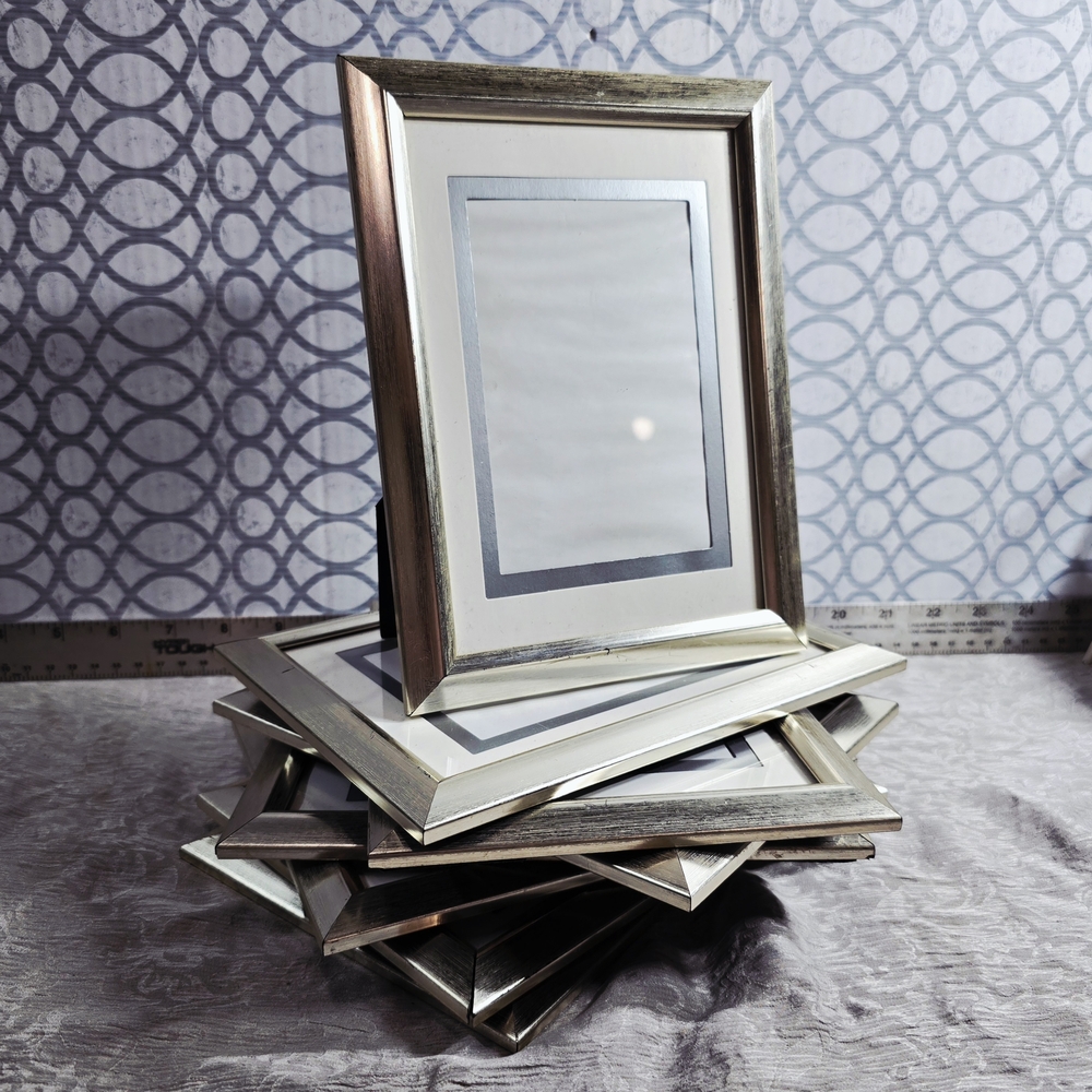Lot of 8 Silver 5x7 4x6 Picture Frames Gallery Wall Set Pewter Metallic Decor